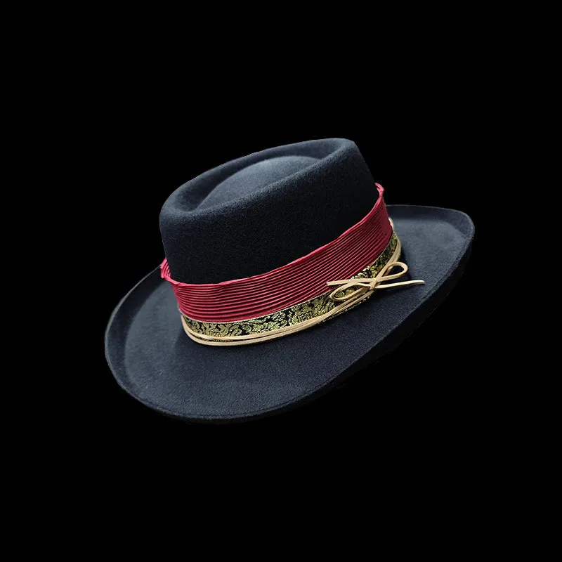 Fedora adorned with Red and Brown Ribbons