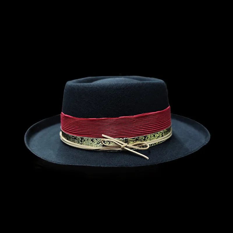 Fedora adorned with Red and Brown Ribbons