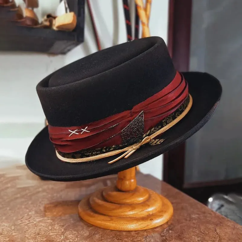 Fedora adorned with Red and Brown Ribbons