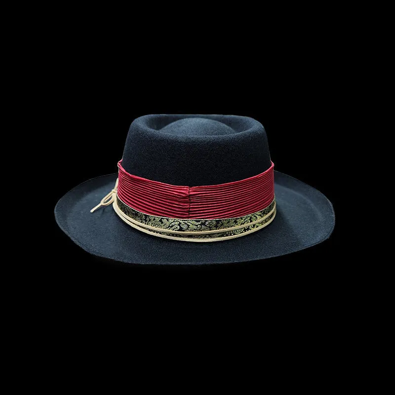 Fedora adorned with Red and Brown Ribbons