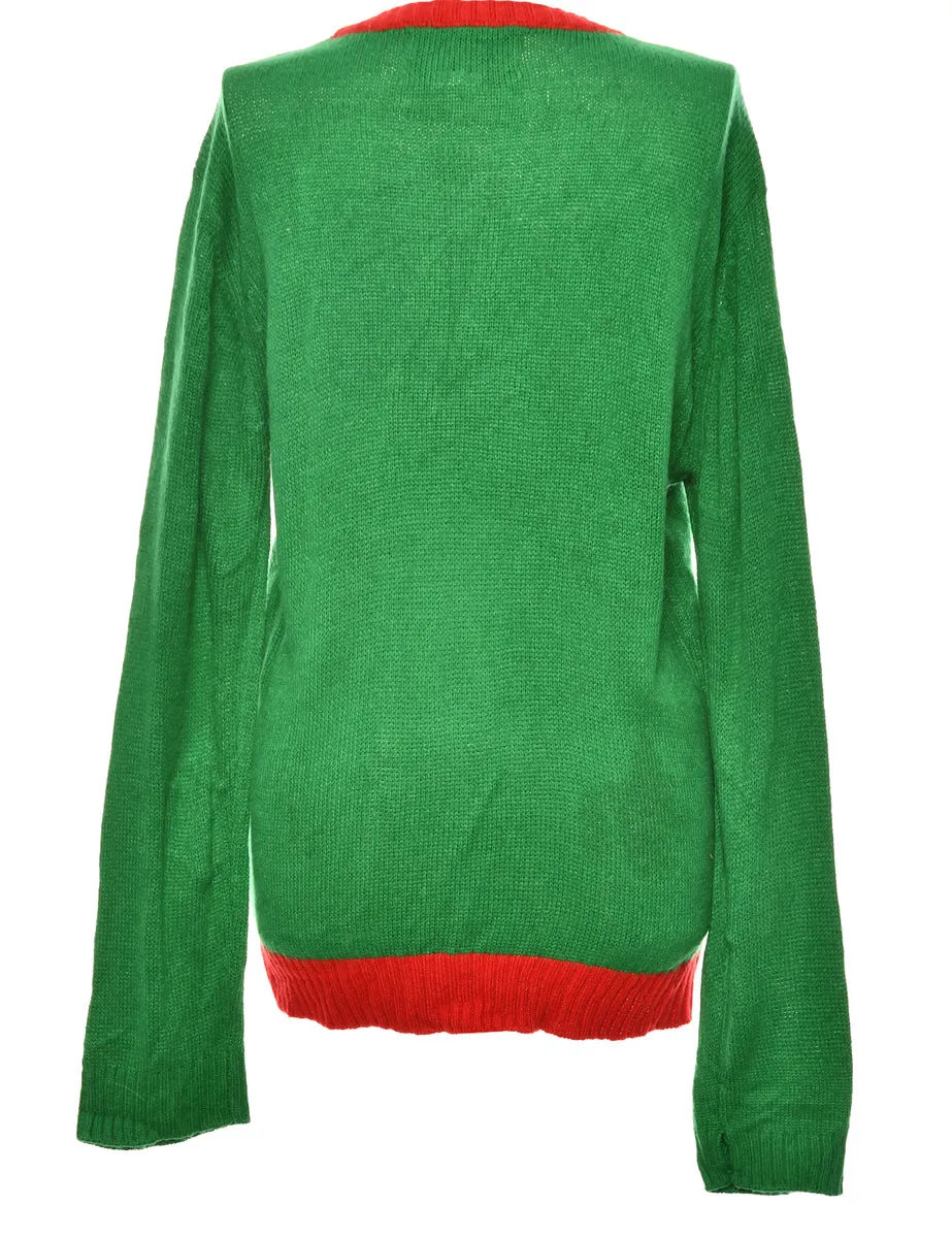 Festive Season Green & Red Christmas Jumper - M