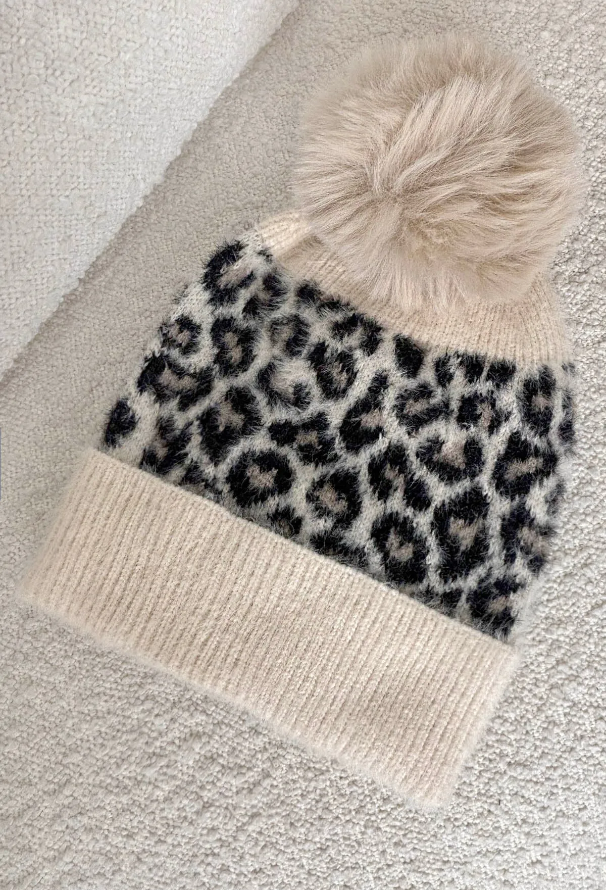 Fierce Cutie Beige Leopard Print Bobble Hat