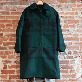 Filson Women's Wool Long Cruiser Coat in Otter Green and Black Plaid