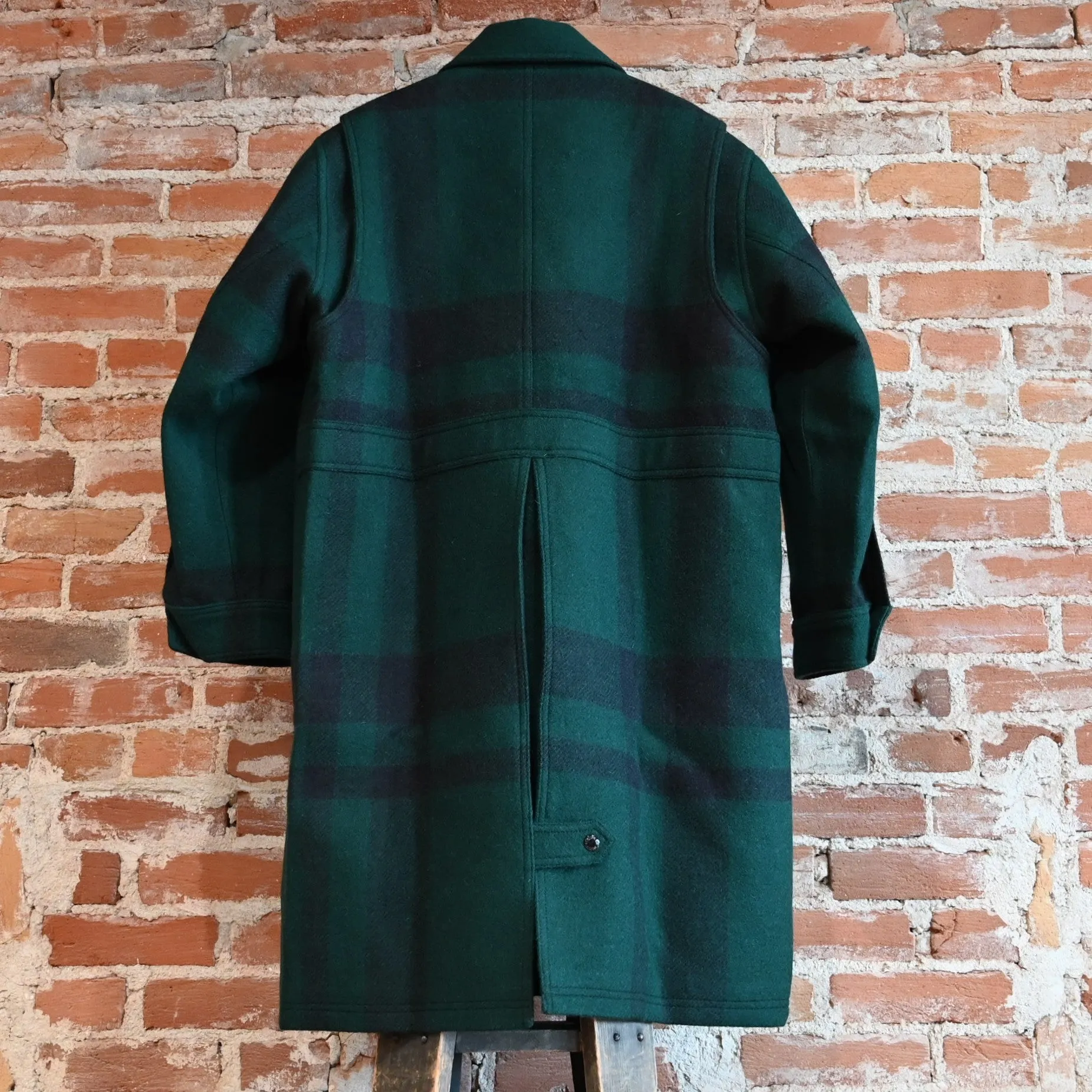 Filson Women's Wool Long Cruiser Coat in Otter Green and Black Plaid