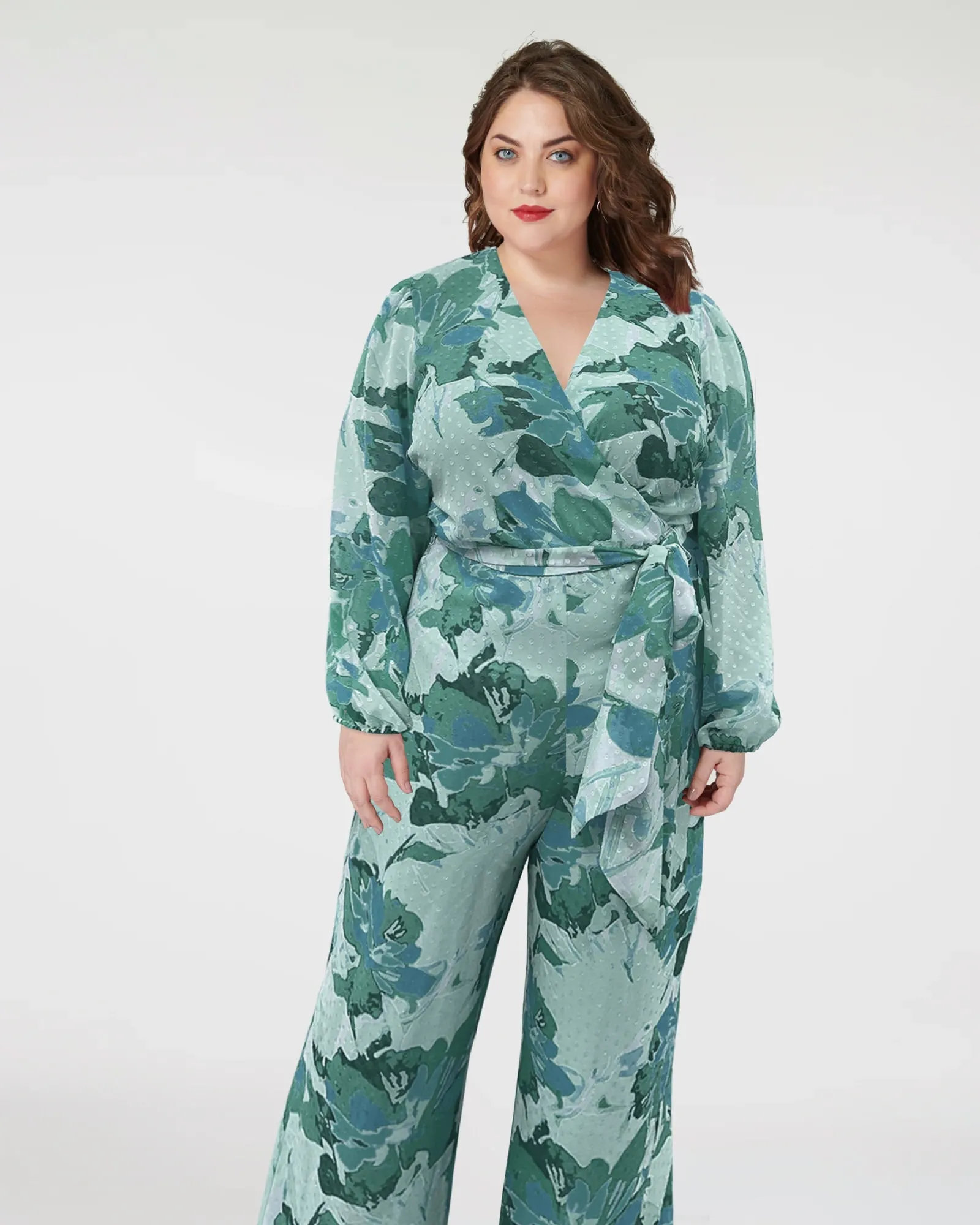 Floral Faux Wrap Jumpsuit in Green | Green