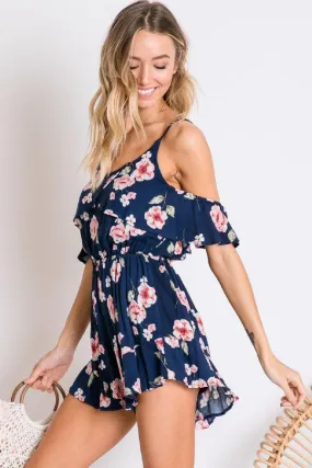 Floral Print Cold Shoulder Romper