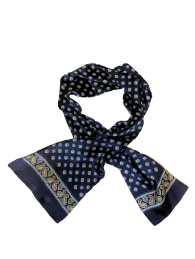 Flower Paisley Navy Blue 100% Silk Scarf 157 x 27 cm