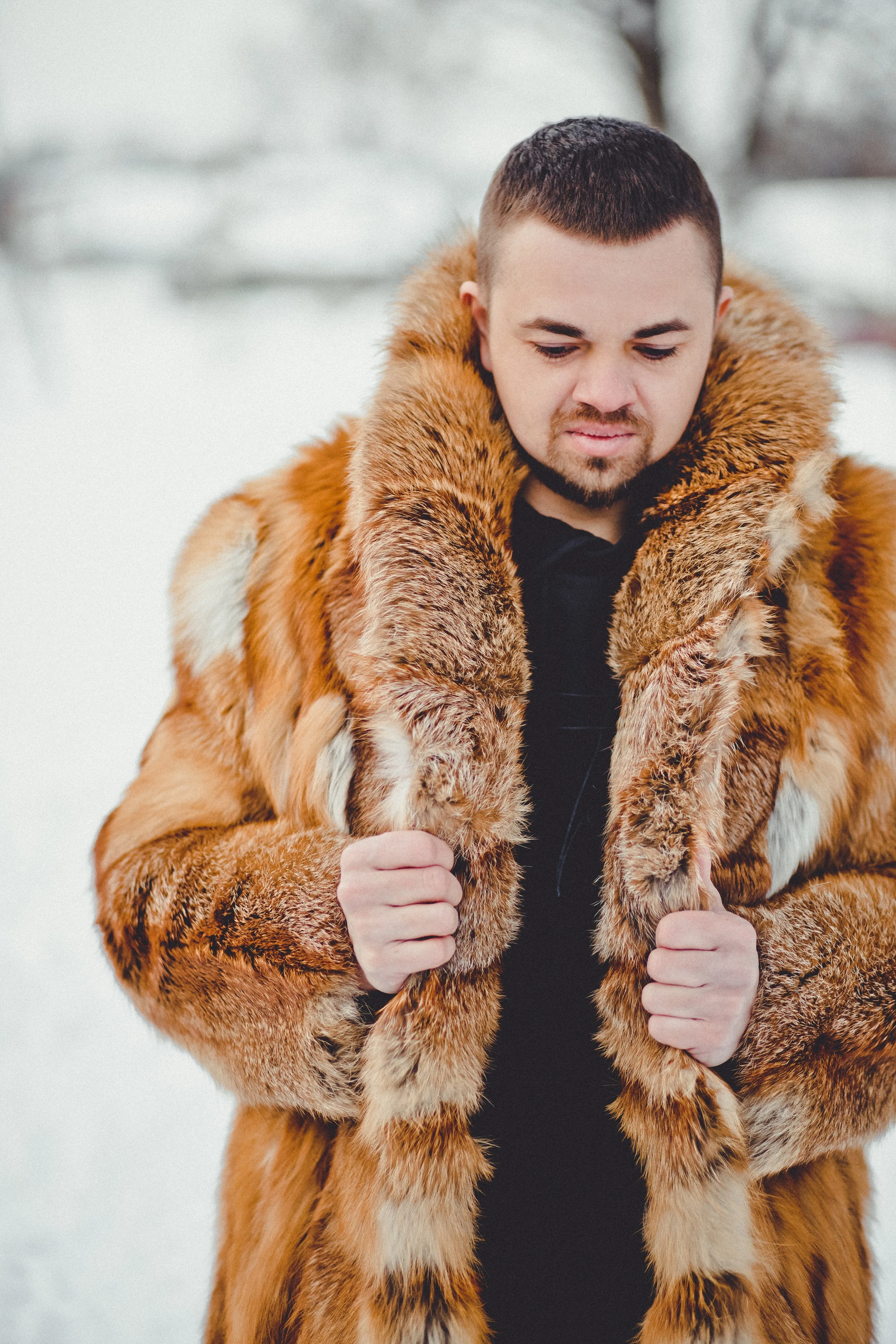 Fox Fur Long Coat for Men