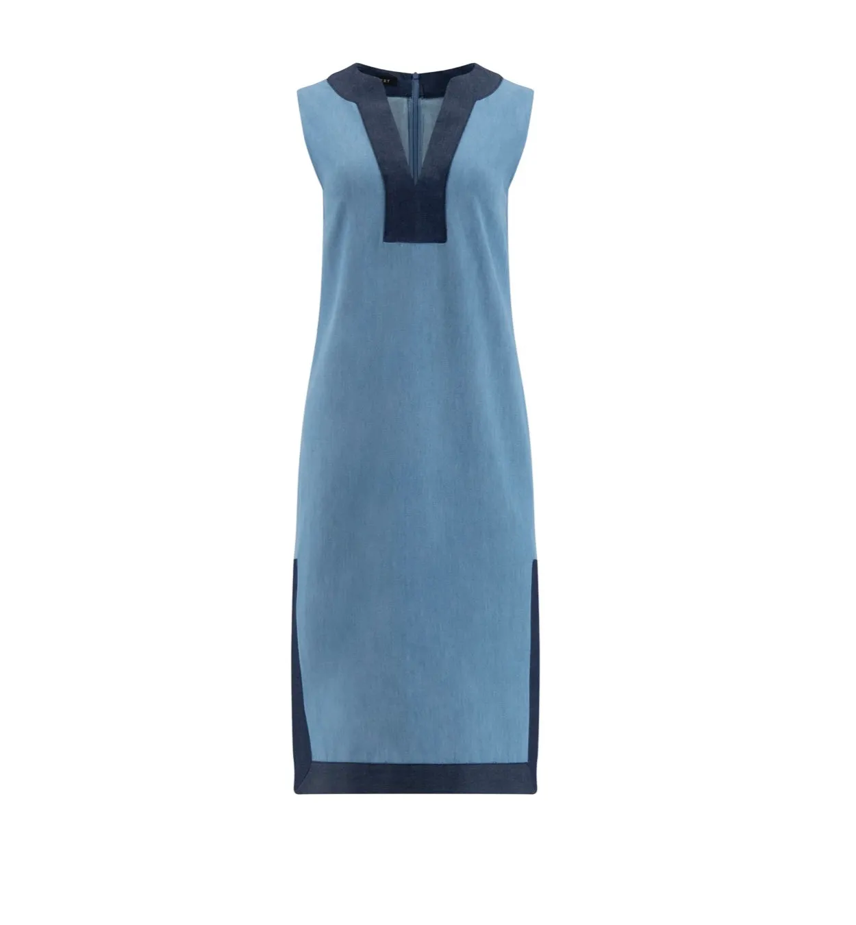 FP5187 Sleeveless  Mixed Denim Dress