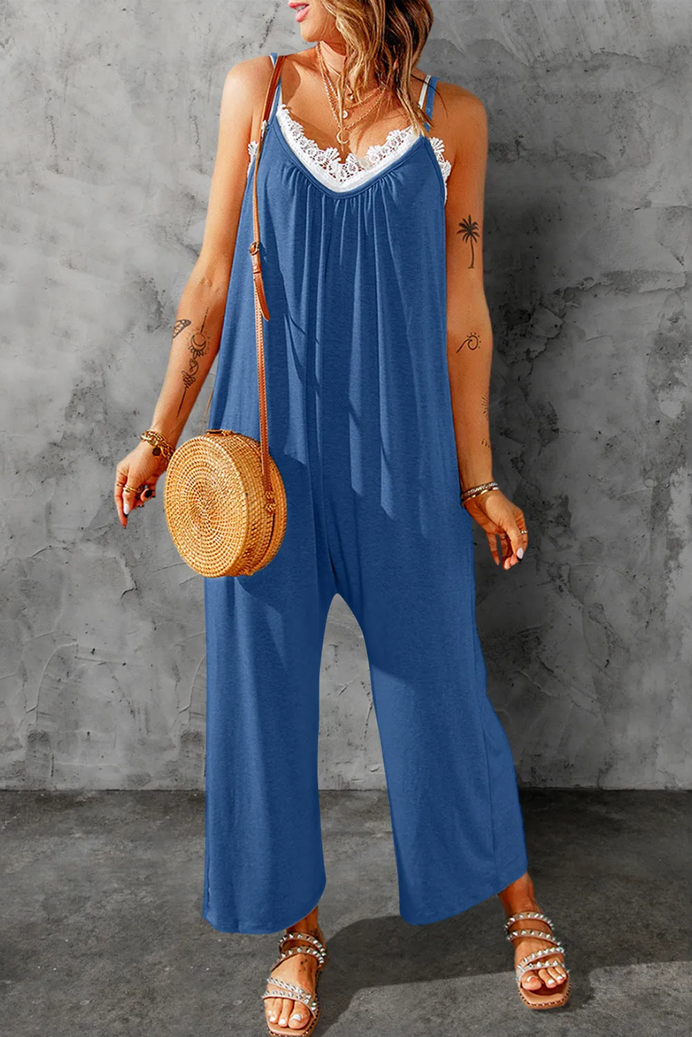 Full Size Spaghetti Strap Wide Leg Jumpsuit