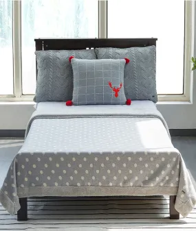 Fun With Dots Light Grey Cotton Knitted Blanket With Faux Fur Back For Kids (60" x 90")