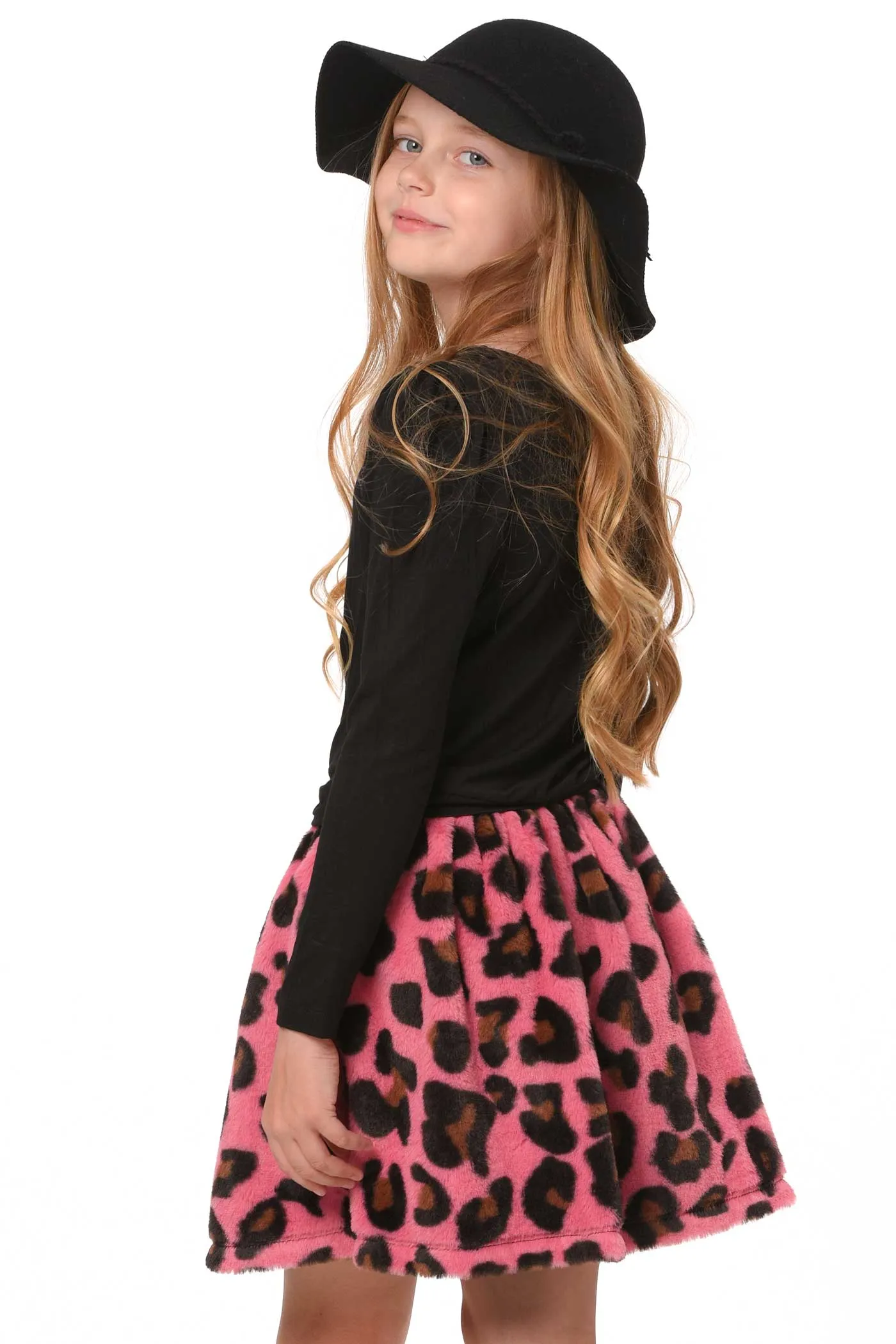 Girls Animal Print Faux Fur Mini Skirt