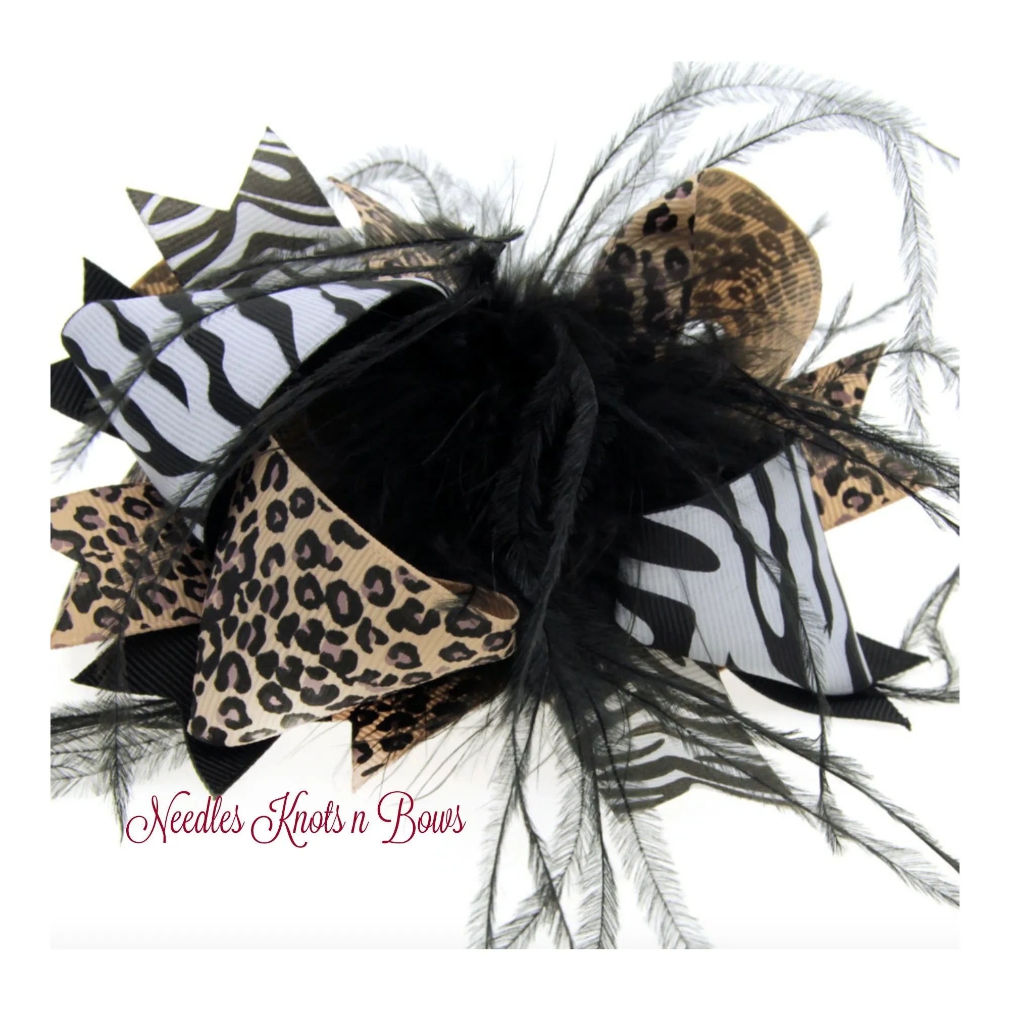 Girls Animal Print Zebra Leopard Over the Top Hair Bow