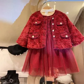 Girls Red Coat And Dress Set