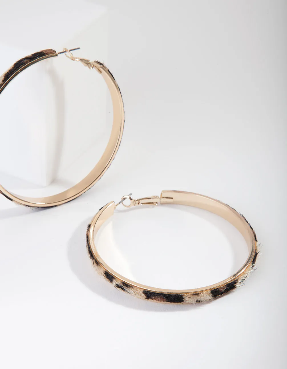 Gold Skinny Leopard Print Hoop Earrings