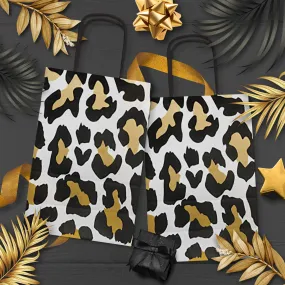 Golden Leopard Print Paper Gift Bags and Party Favor Bags, Small 5.25x3.5x8.25" (12 Pack)