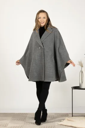 Gray Collared Loose Cape Coat