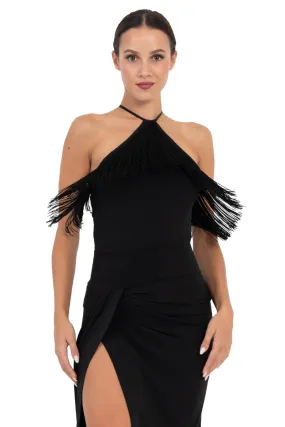 Halter Neck Top With Fringe Layer