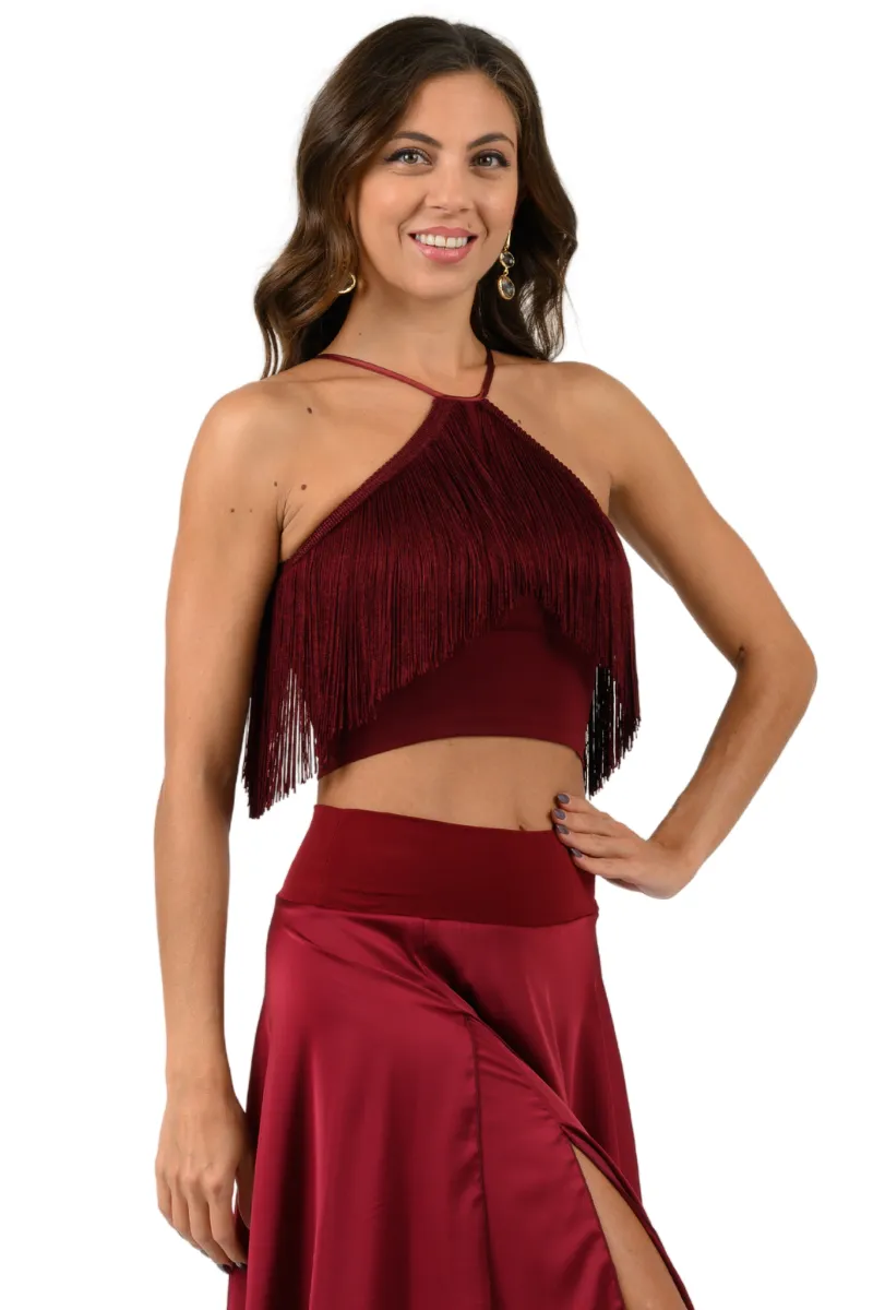 Halter Neck Top With Fringe Layer