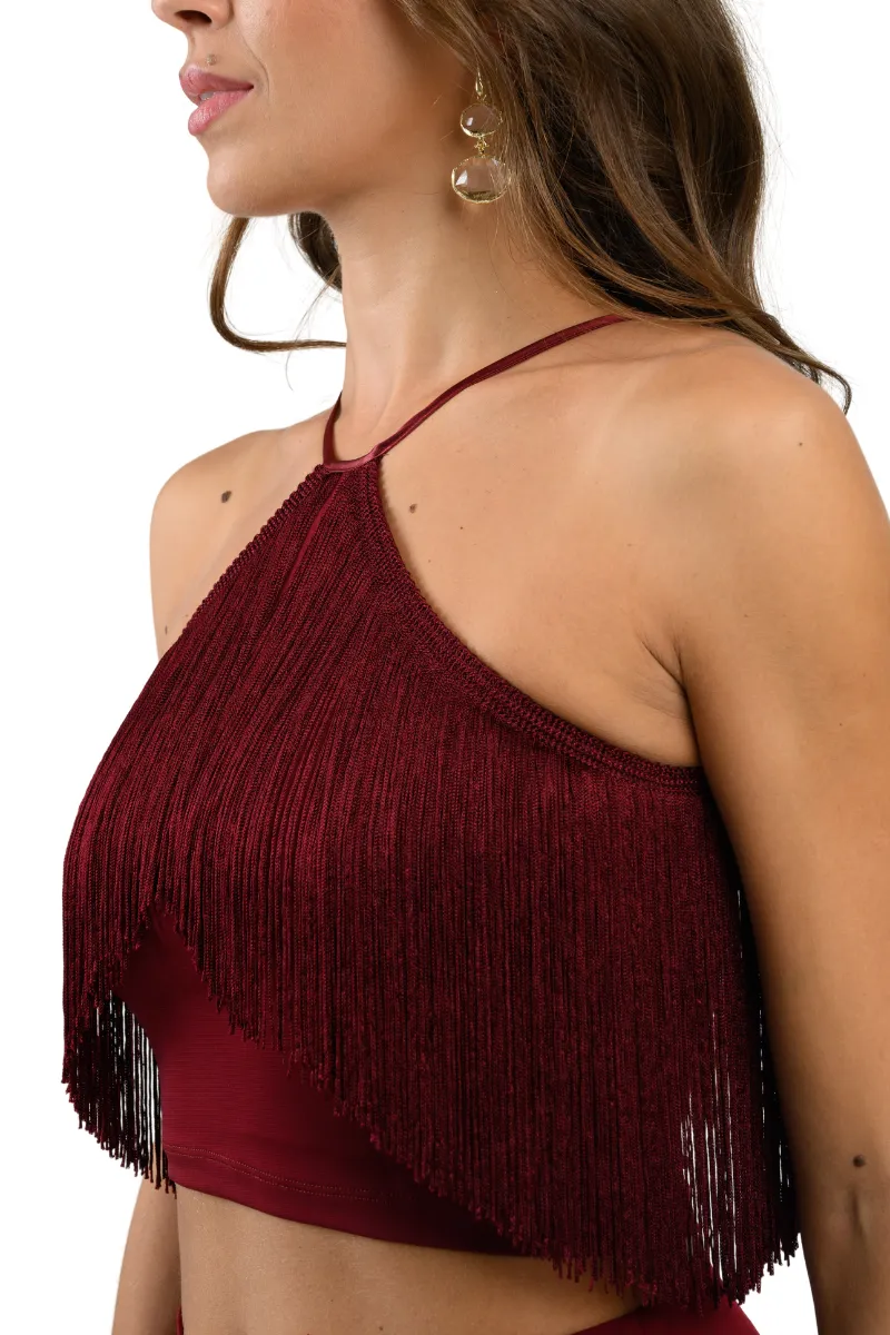 Halter Neck Top With Fringe Layer