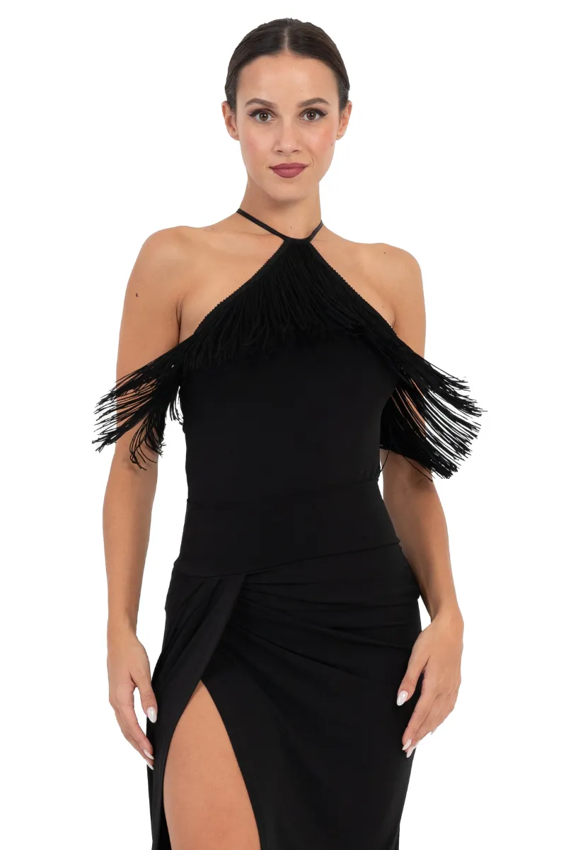 Halter Neck Top With Fringe Layer