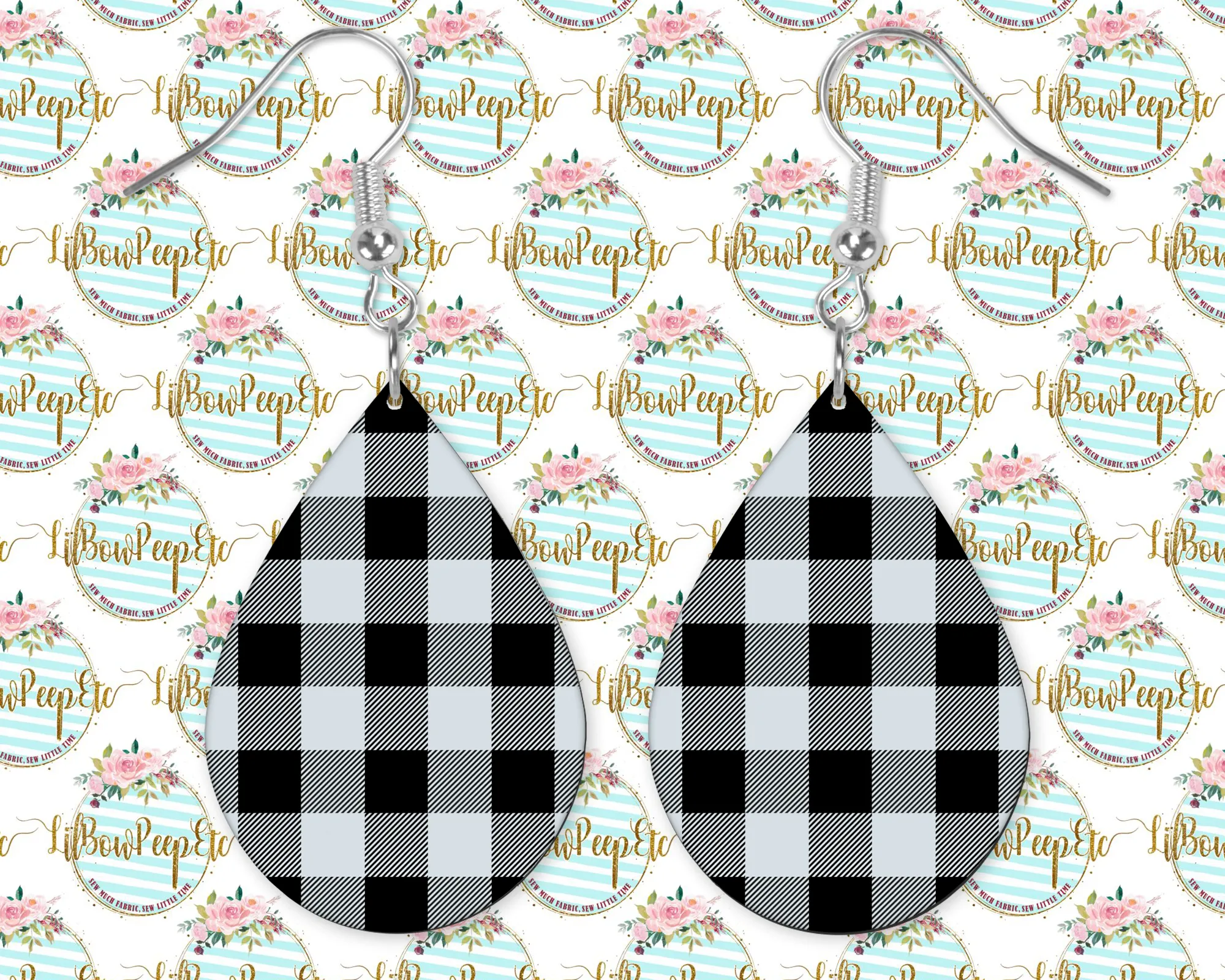 Hardboard Earrings Layered  Buffalo Plaid White black NON DISTRESSED