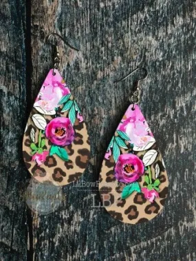 Hardboard earrings layered Floral Leopard