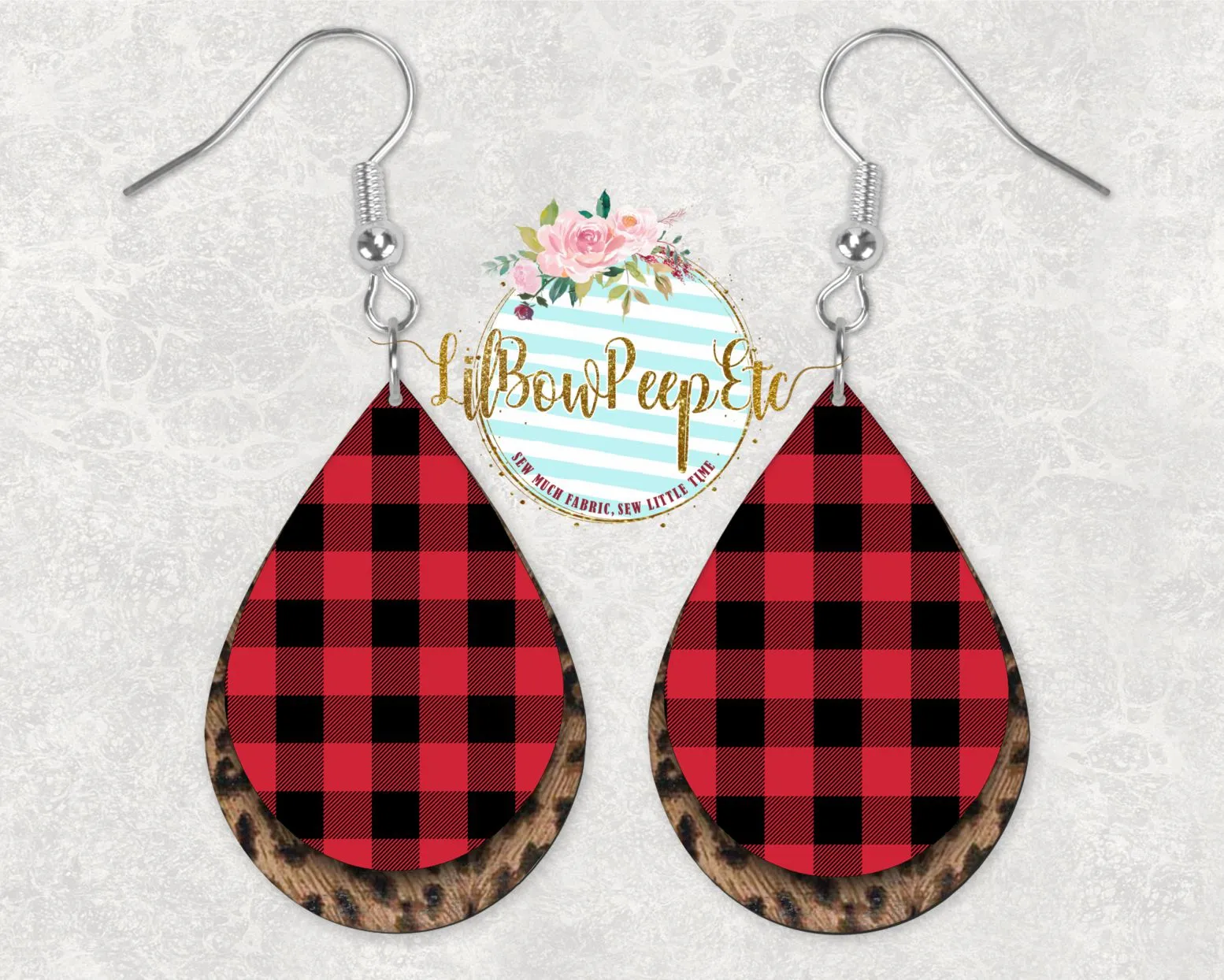 Hardboard Earrings Layered Leopard Print With Buffalo Plaid