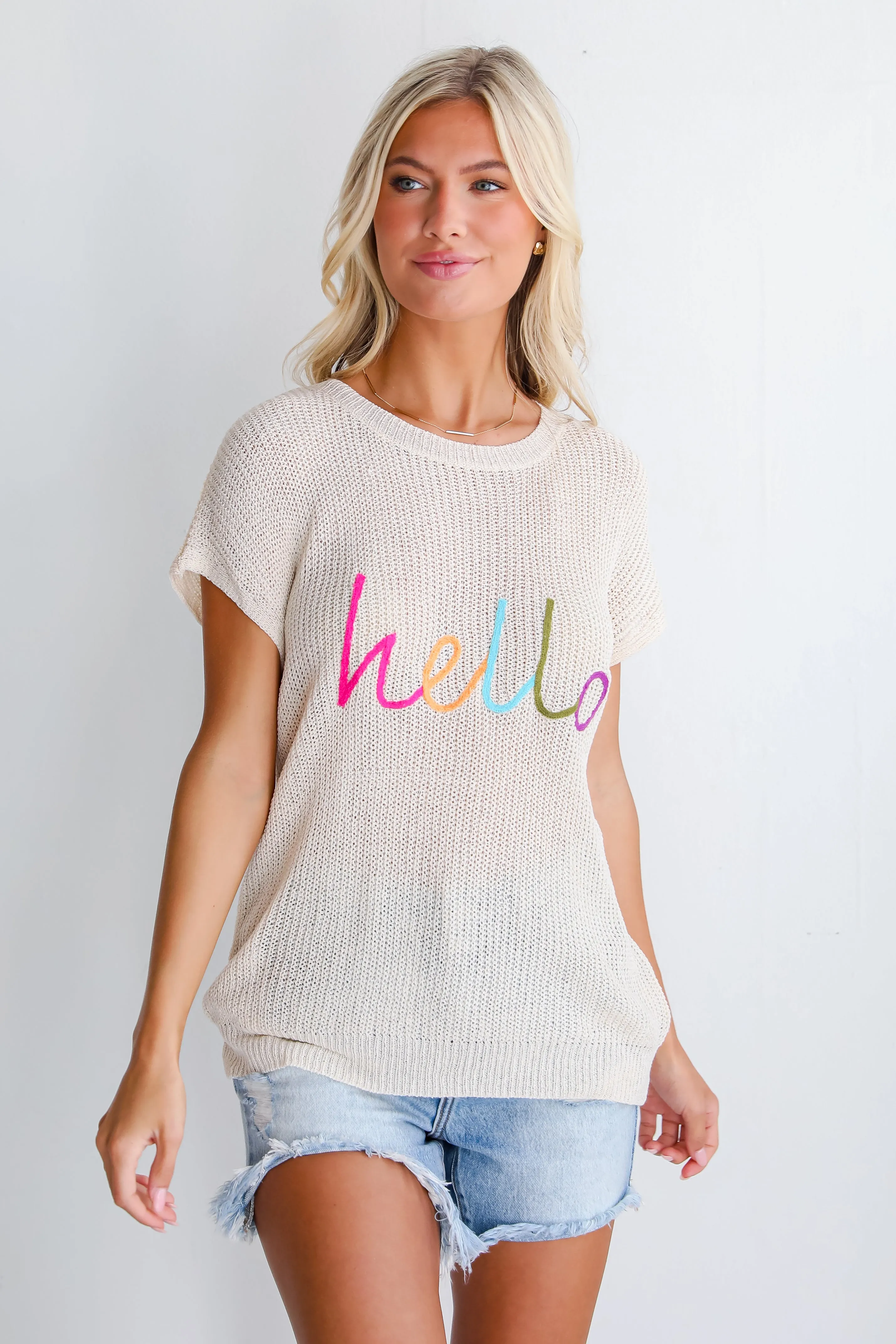 Hello Cream Lightweight Knit Top