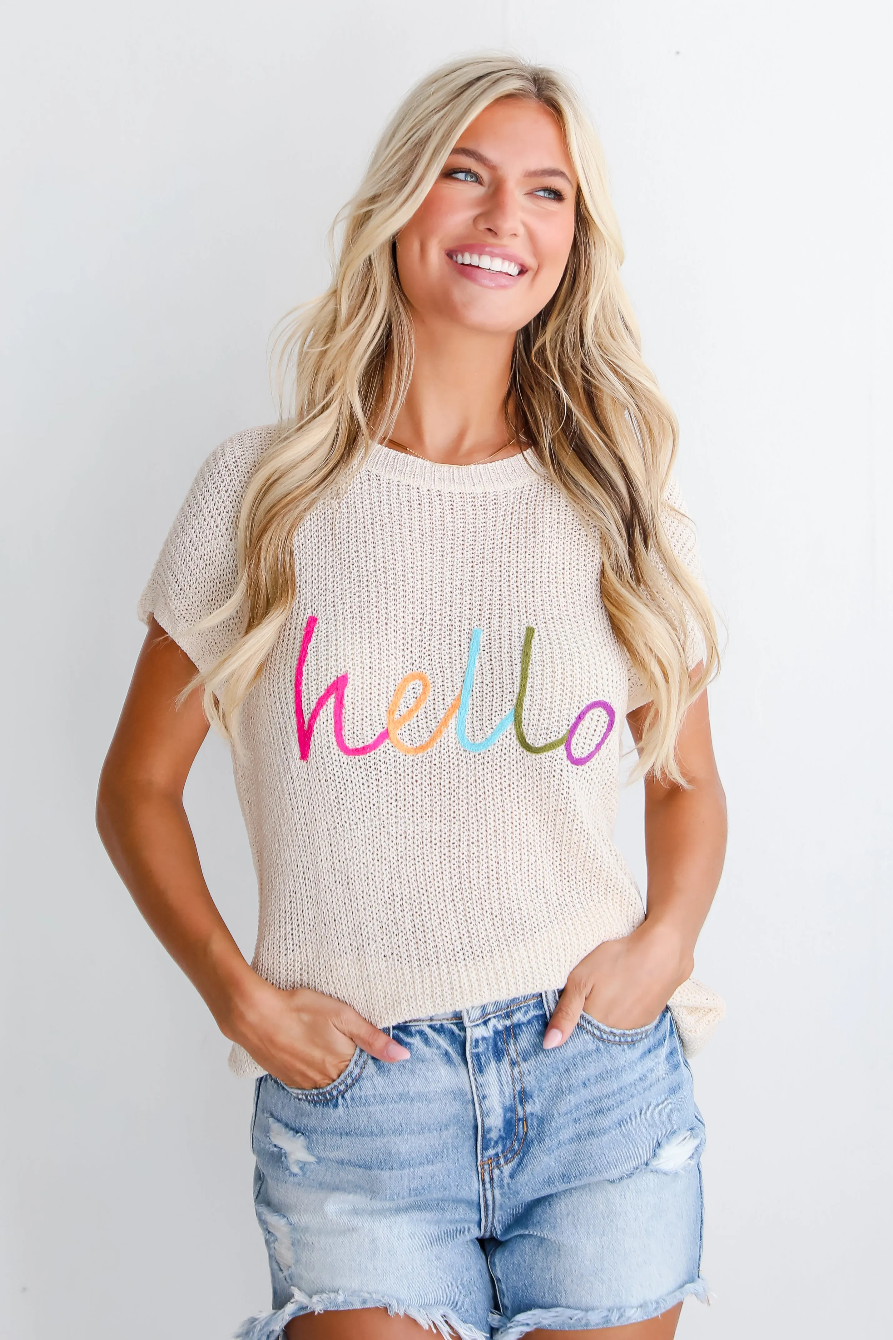 Hello Cream Lightweight Knit Top