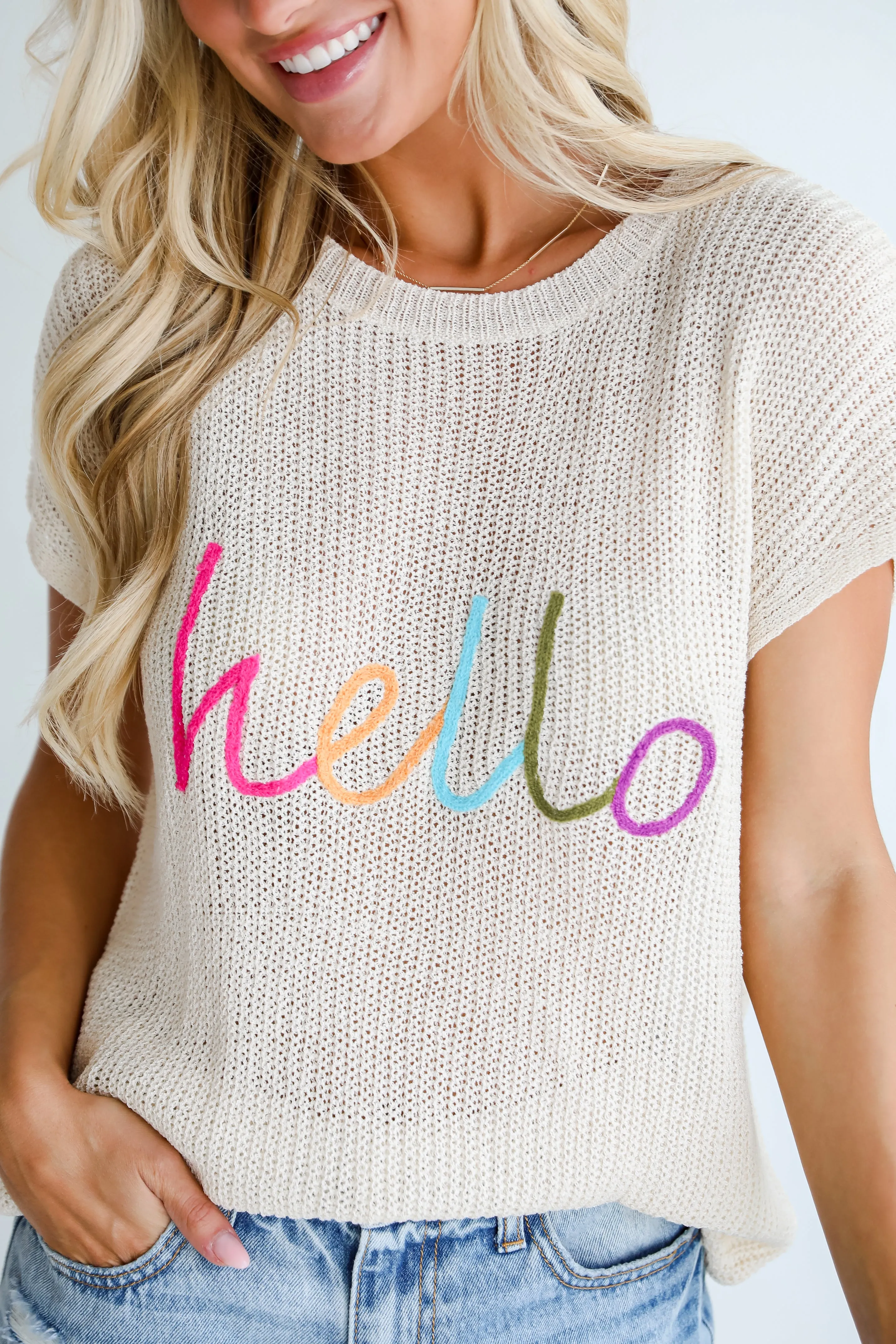 Hello Cream Lightweight Knit Top