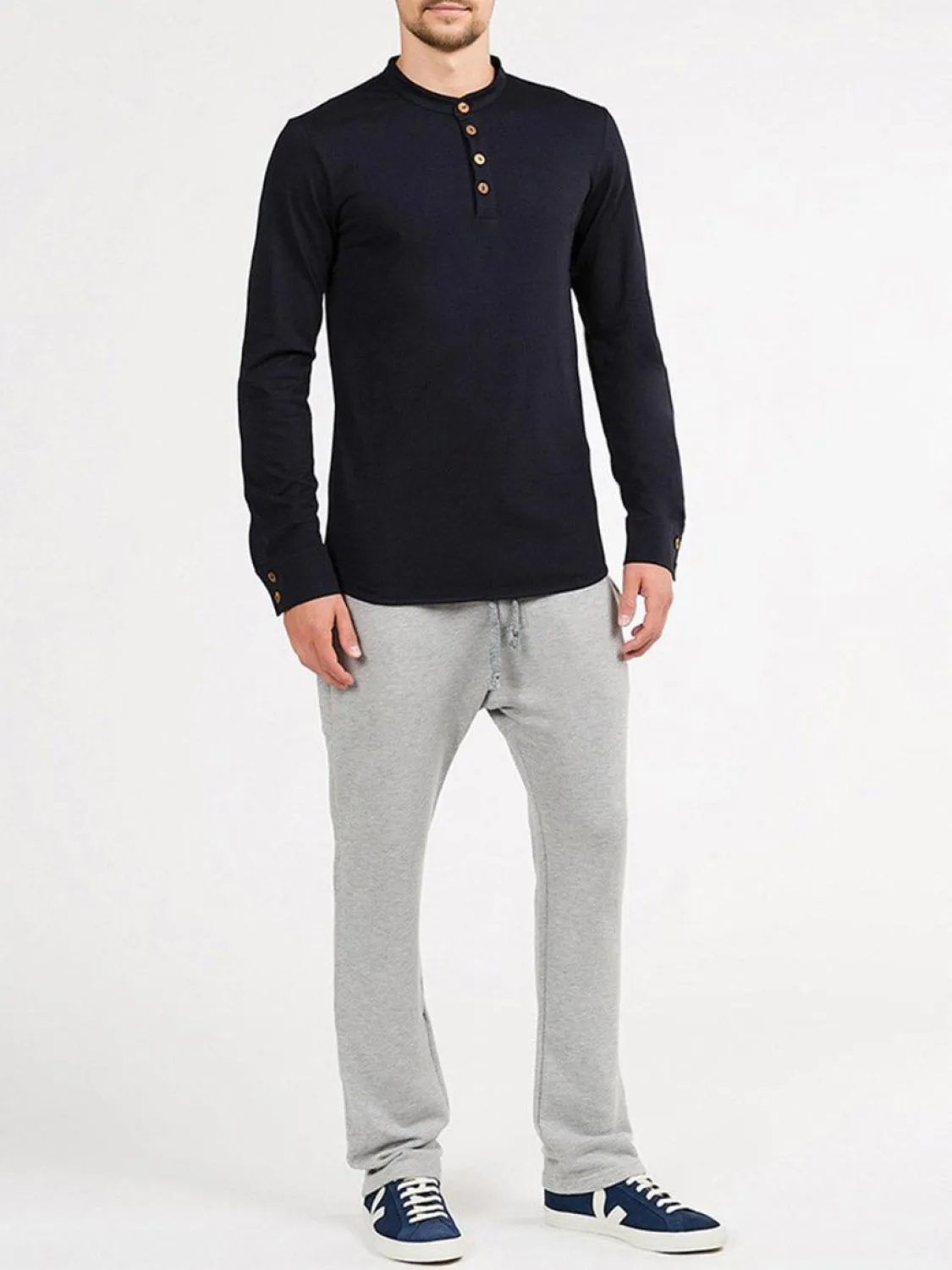 Henley Supima Cotton Long Sleeve T-shirt Midnight Blue