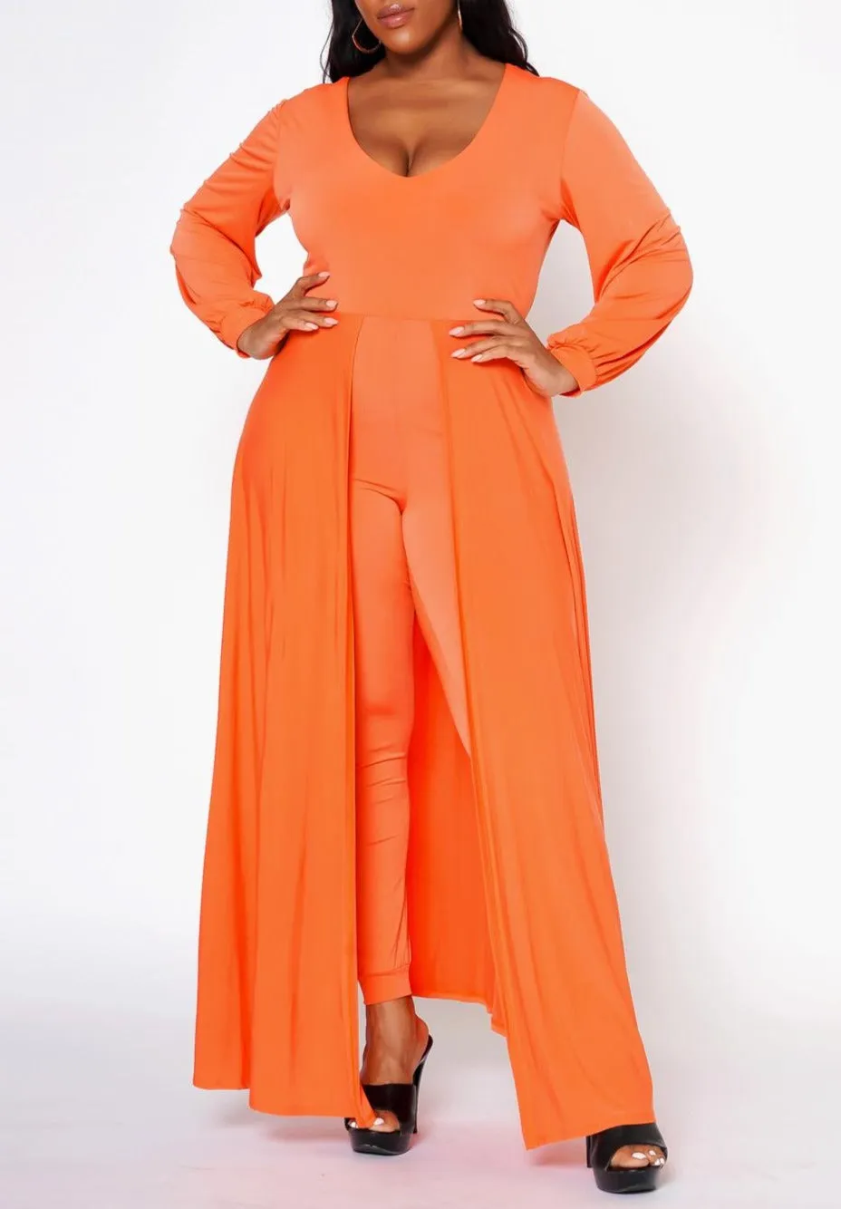 Hi Curvy Plus Size Women Caped Solid Fitted Jumpsuit