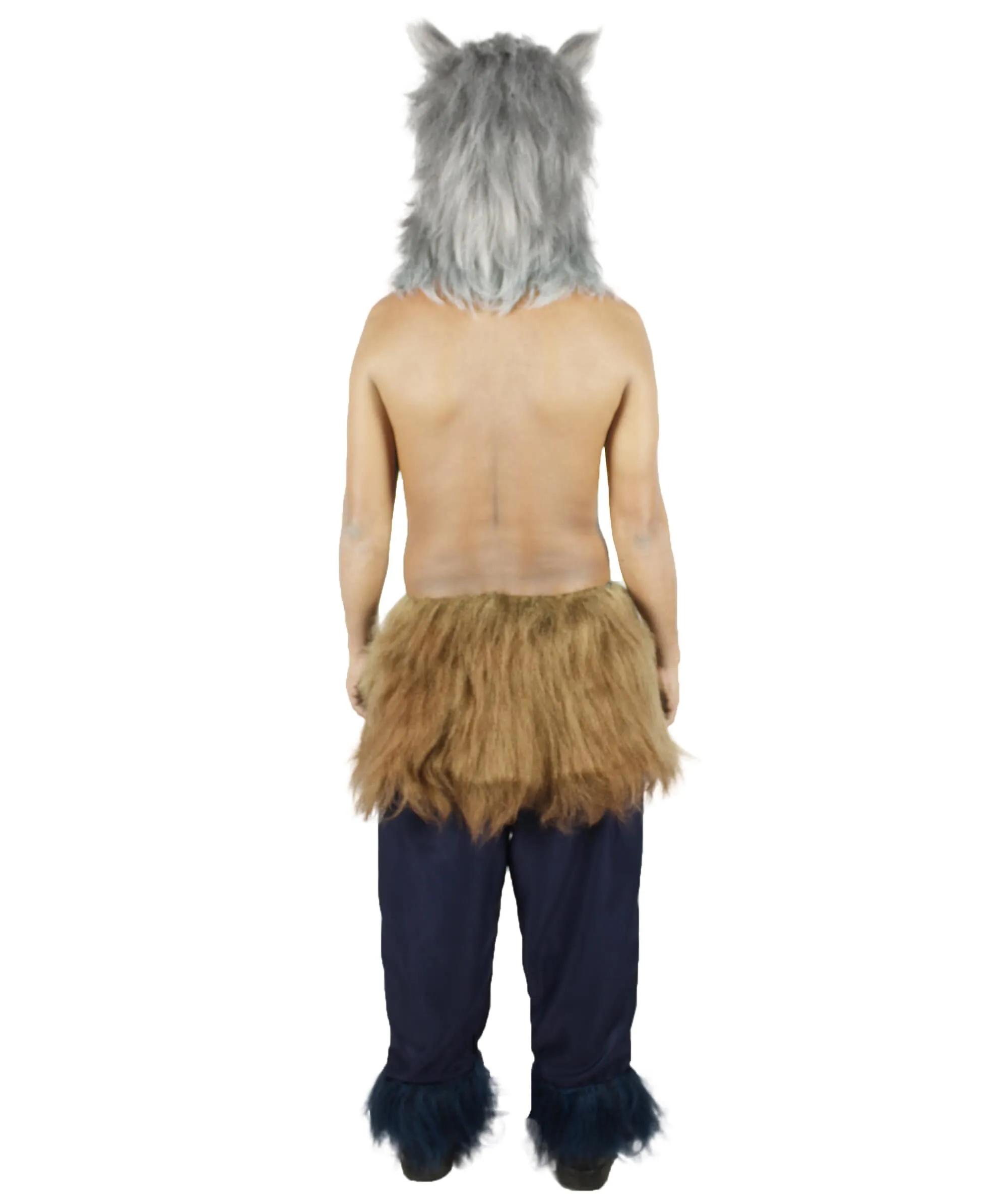 HPO Adult Men's Japanese Anime Demon Beast Fighter Cosplay Bundle Fluffy Boar's Head Mask with Pants and Waist Fur