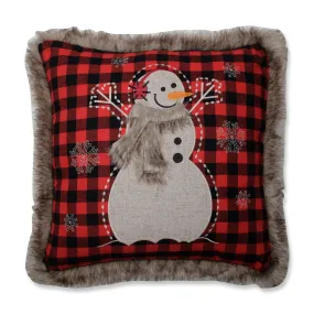 Indoor Christmas Fur Snowman Square Red/Black 18-inch Throw Pillow