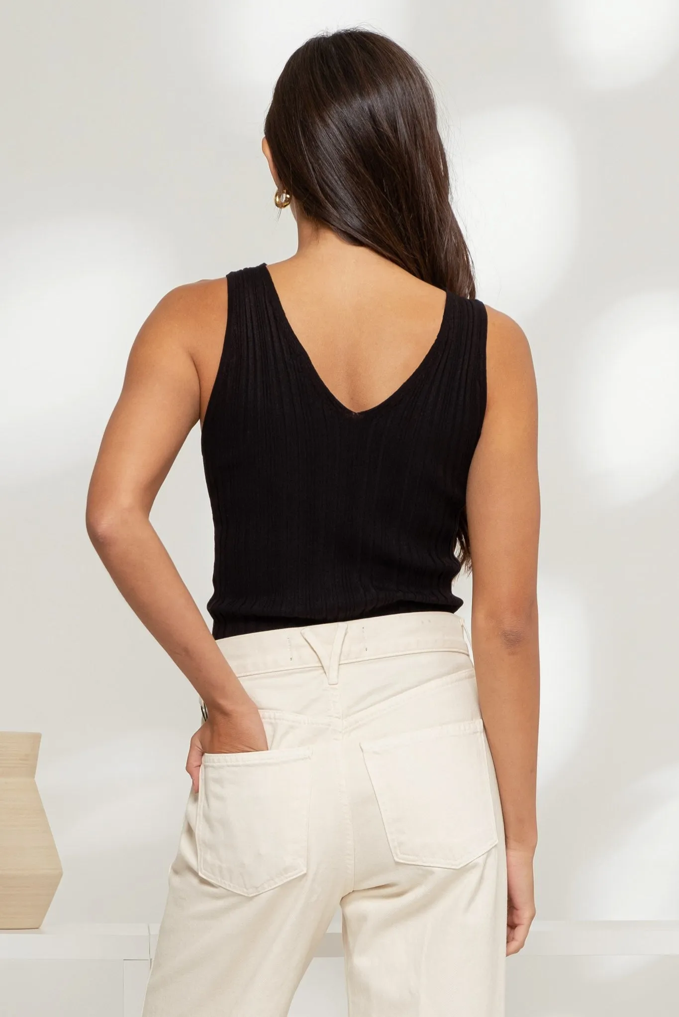 June Sleeveless V-Neck Top, Black