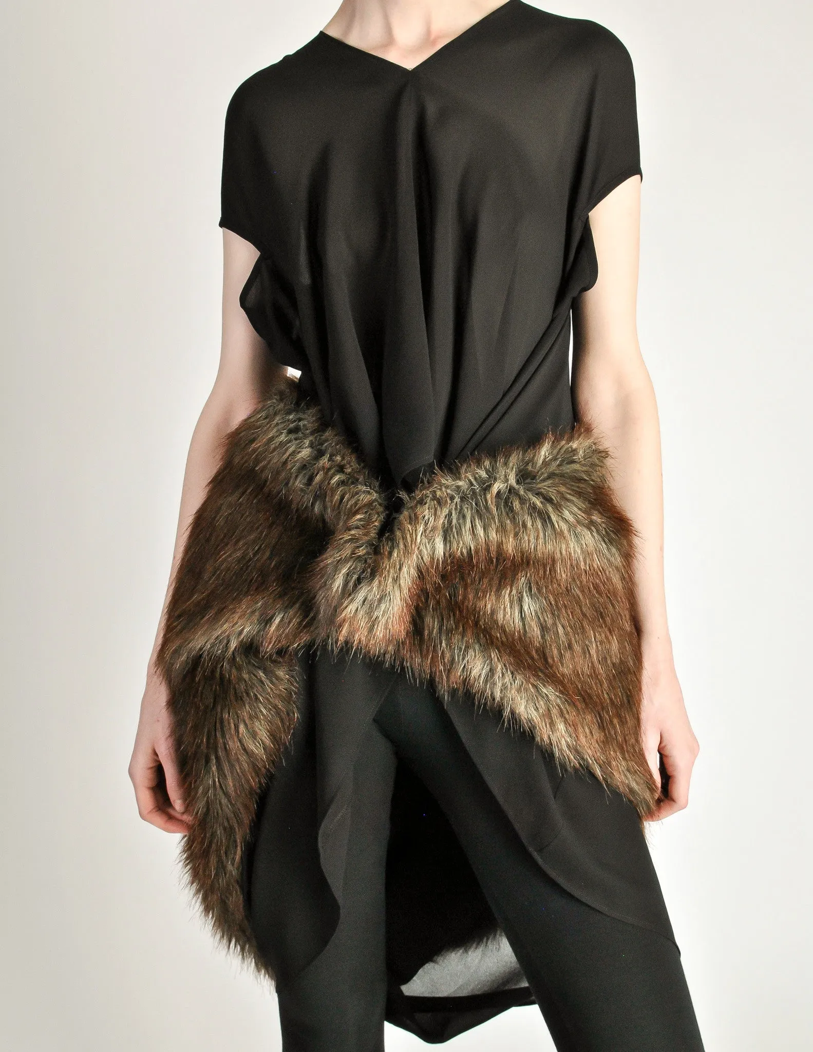 Junya Watanabe Comme des Garcons Black Sheer Brown Fur Dress