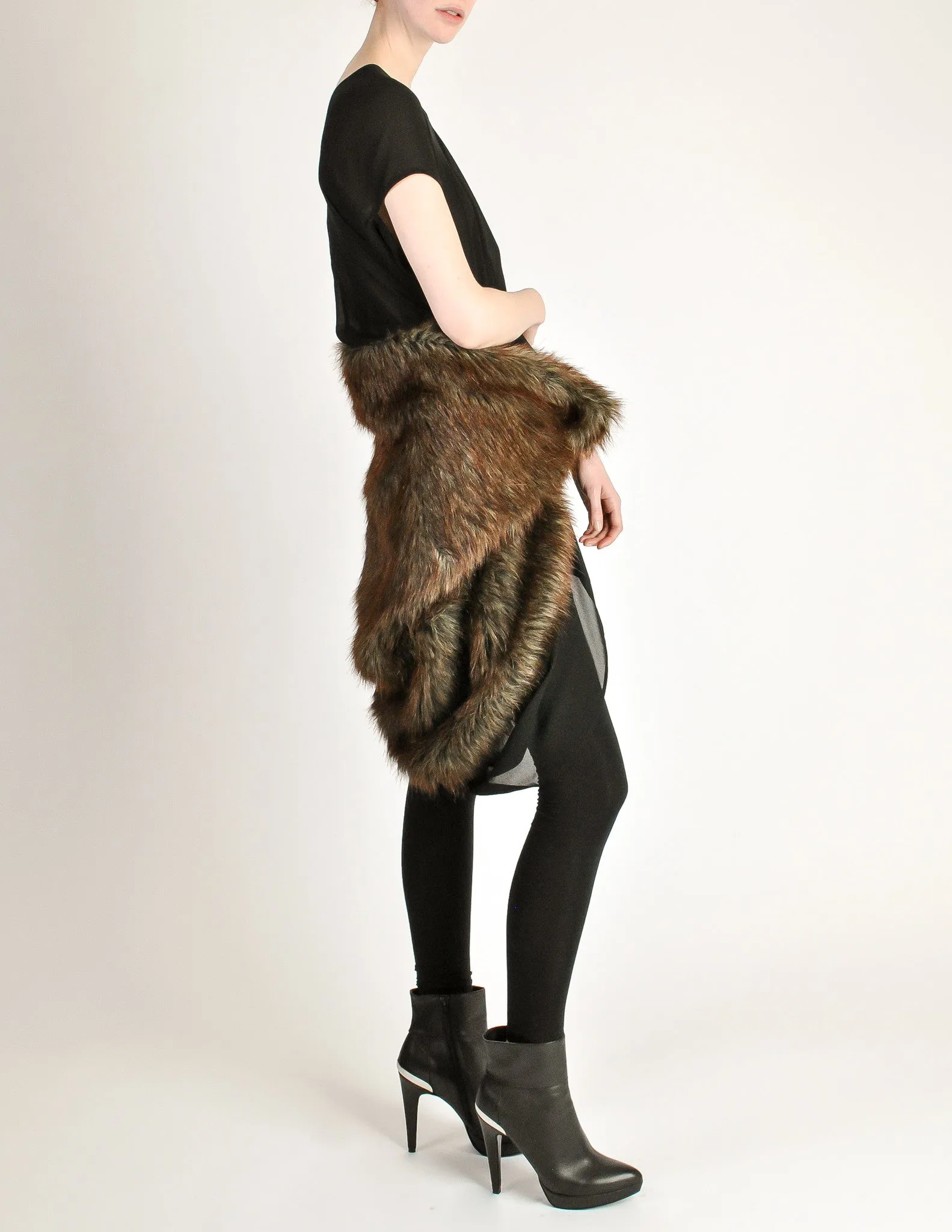 Junya Watanabe Comme des Garcons Black Sheer Brown Fur Dress