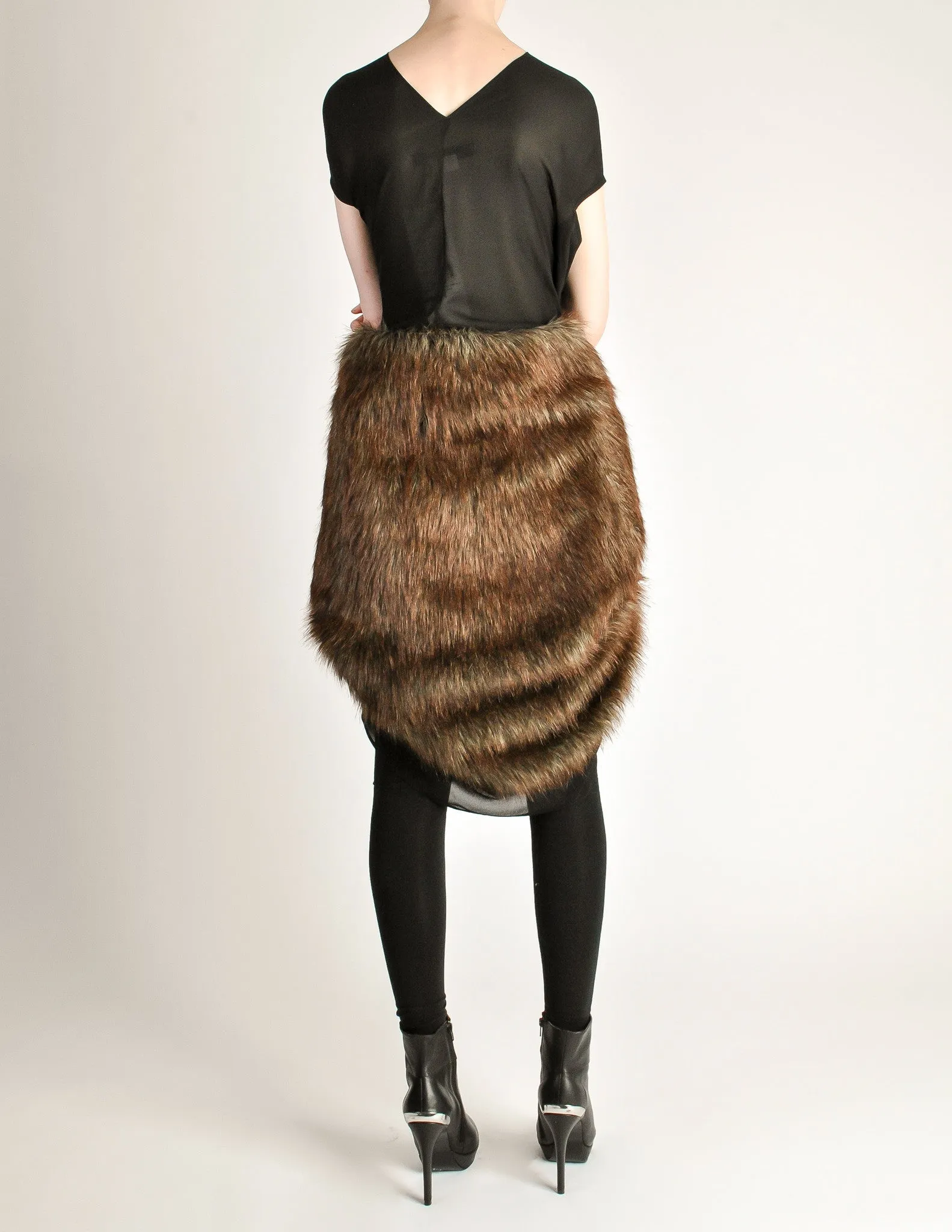 Junya Watanabe Comme des Garcons Black Sheer Brown Fur Dress