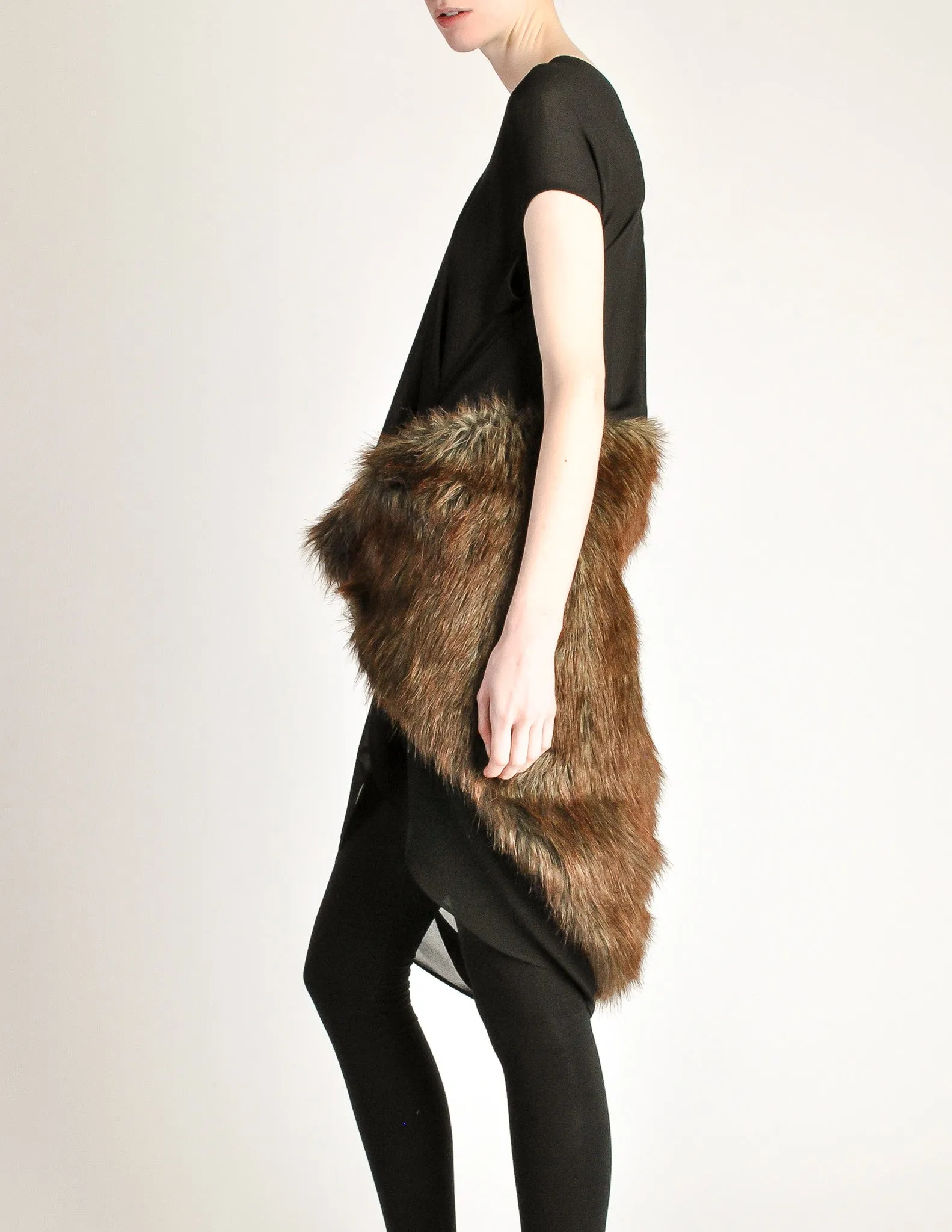 Junya Watanabe Comme des Garcons Black Sheer Brown Fur Dress