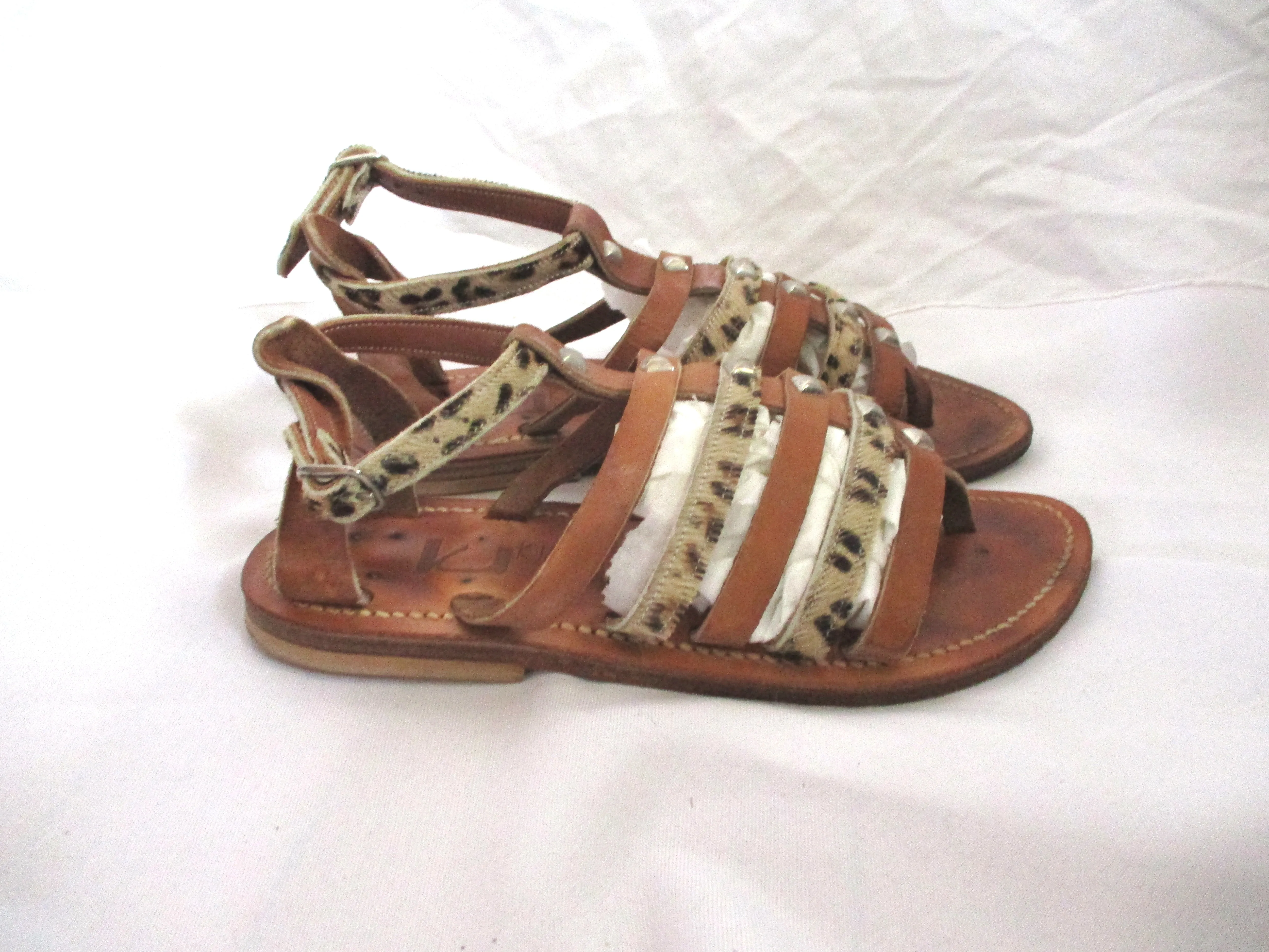 K. JACQUES ST TROPEZ SANDAL SHOE LEOPARD STUD LEATHER 36 Thong