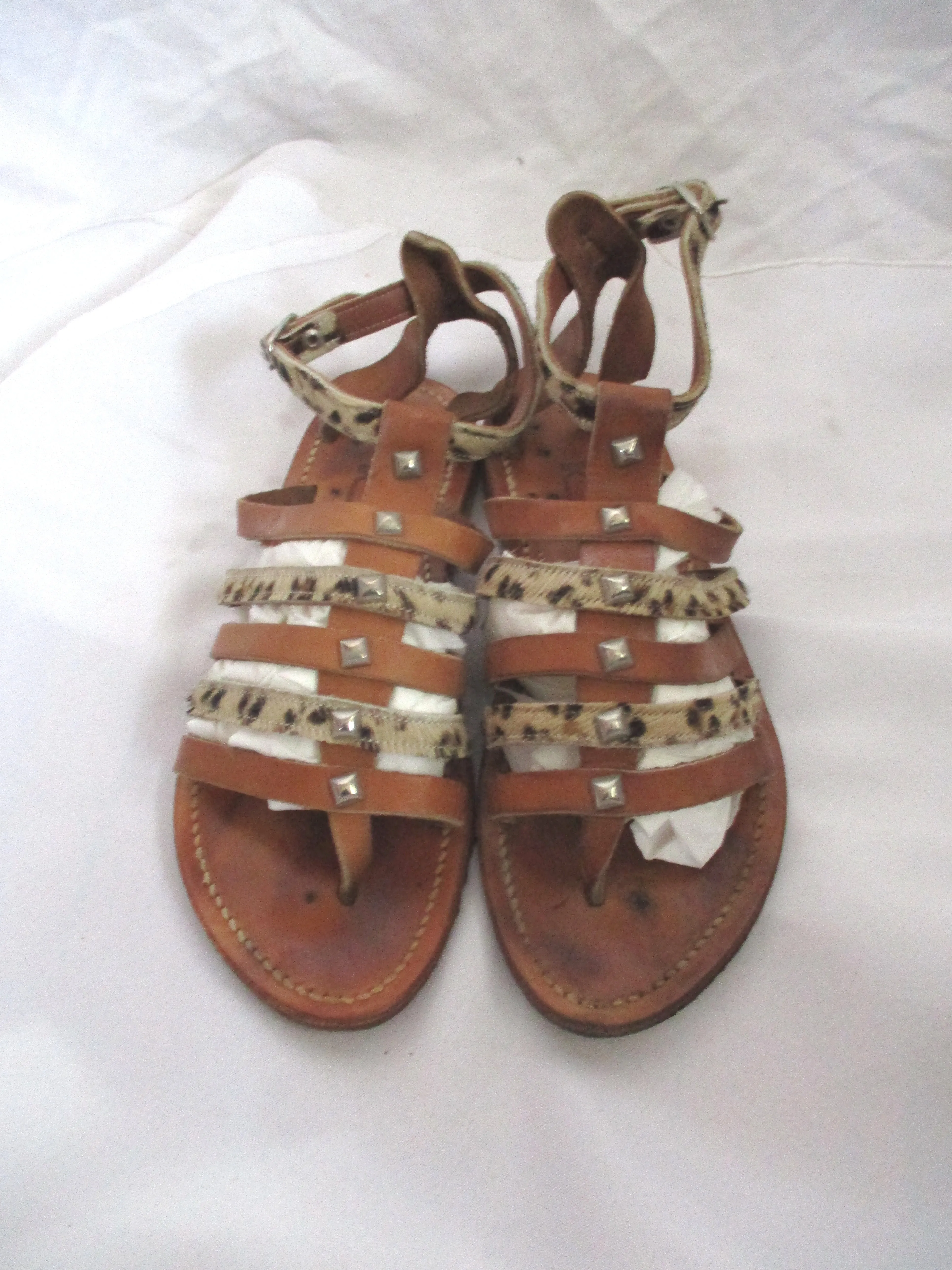 K. JACQUES ST TROPEZ SANDAL SHOE LEOPARD STUD LEATHER 36 Thong