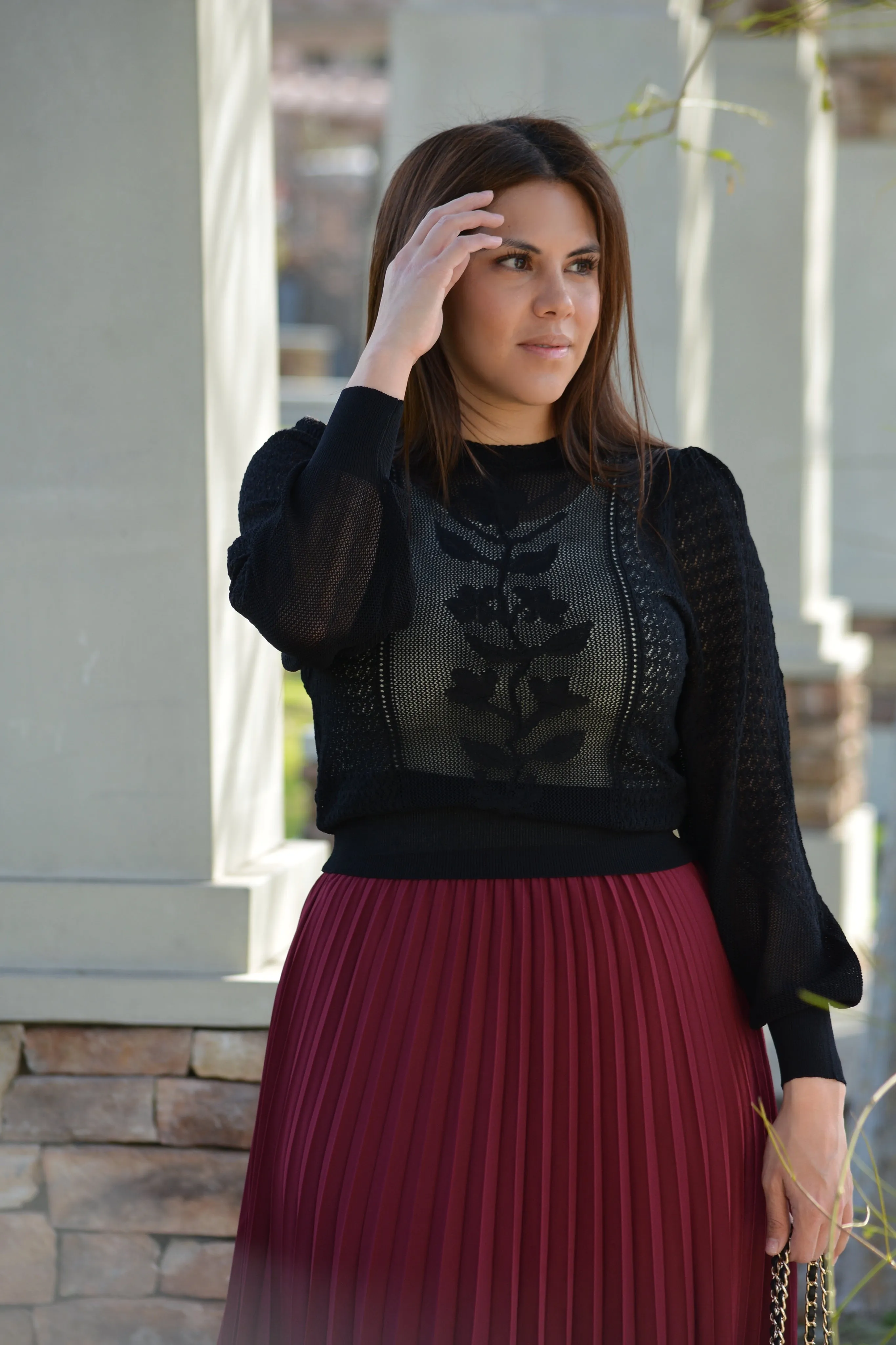 Karin Pointelle Black Knit Top