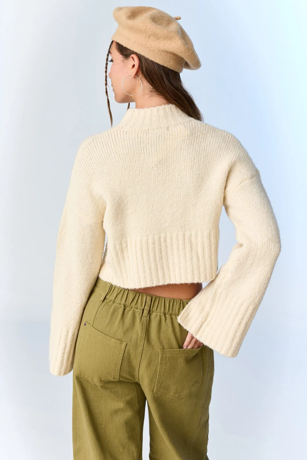 Khloe Mock Neck Sleeve Slit Knit Top