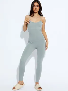 Korie Strappy Ribbed Basic Jumpsuit In Grey