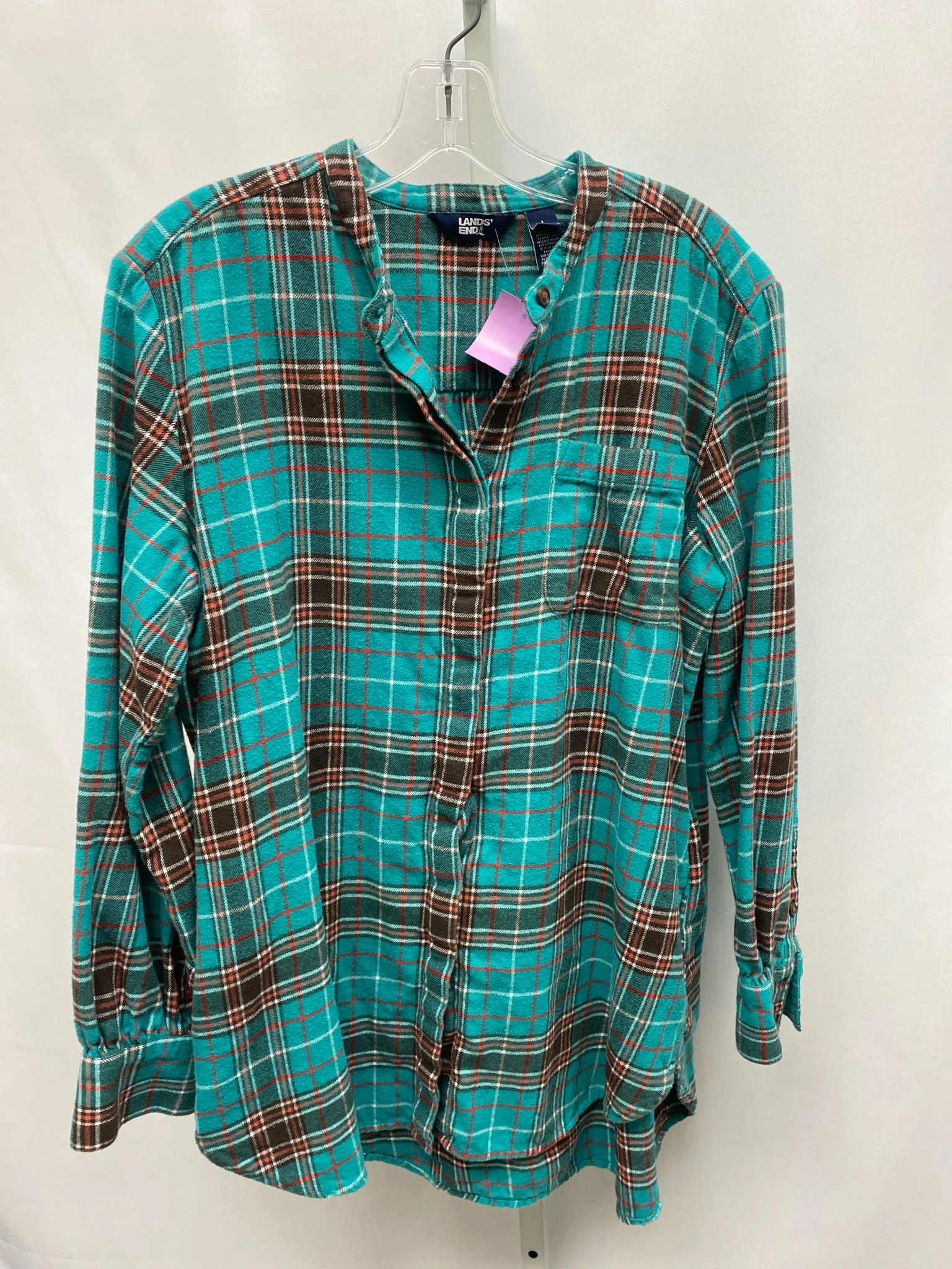 Lands End Size Large Teal Plaid Shacket