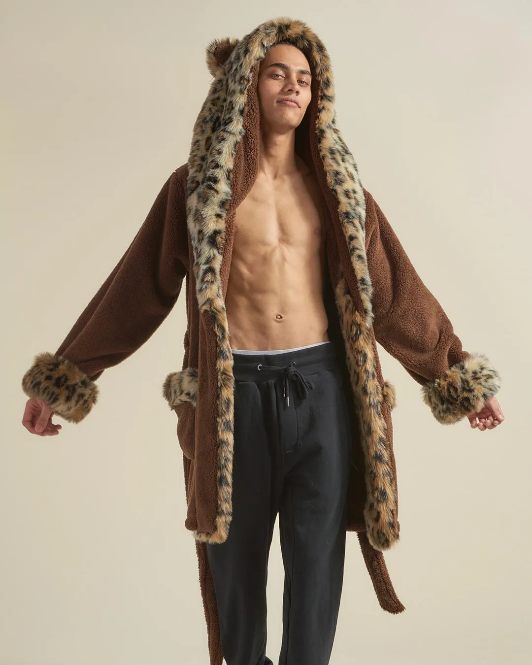 Leopard Classic Short Faux Fur Robe | Men's