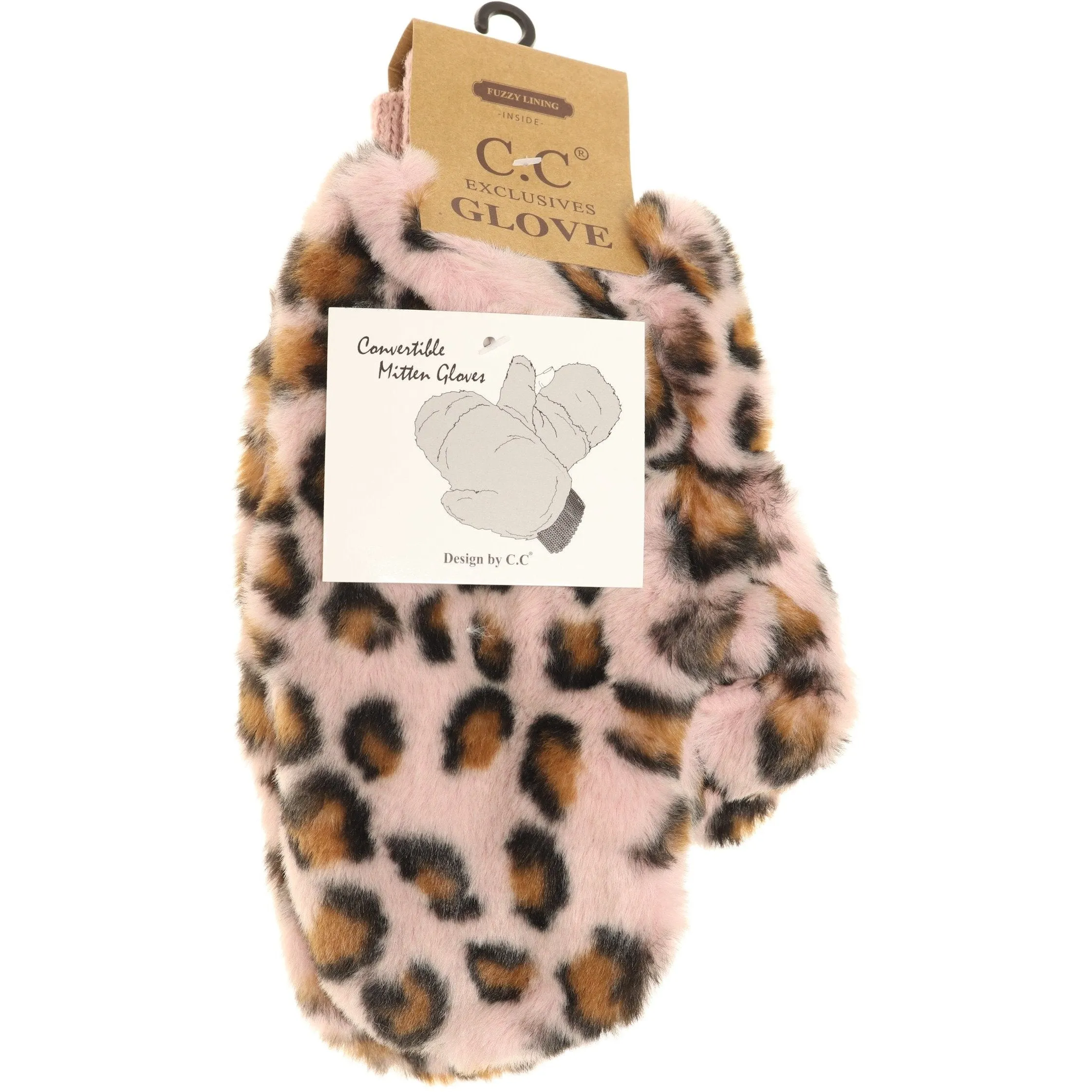 LEOPARD FAUX FUR MITTEN GLOVE