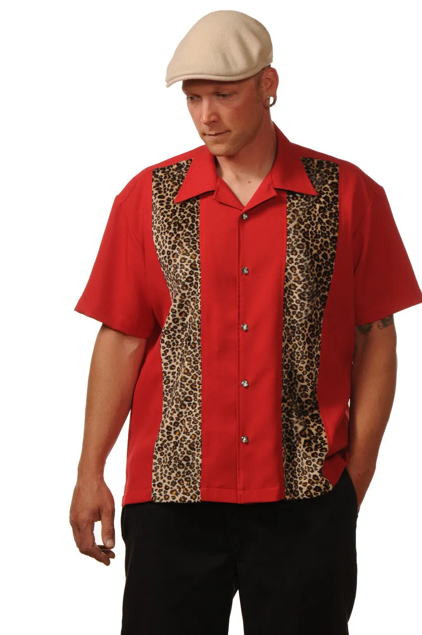 Leopard Panel Bowling Shirt in Red