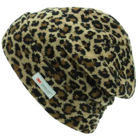 Leopard Print Beanie Hat - Brown